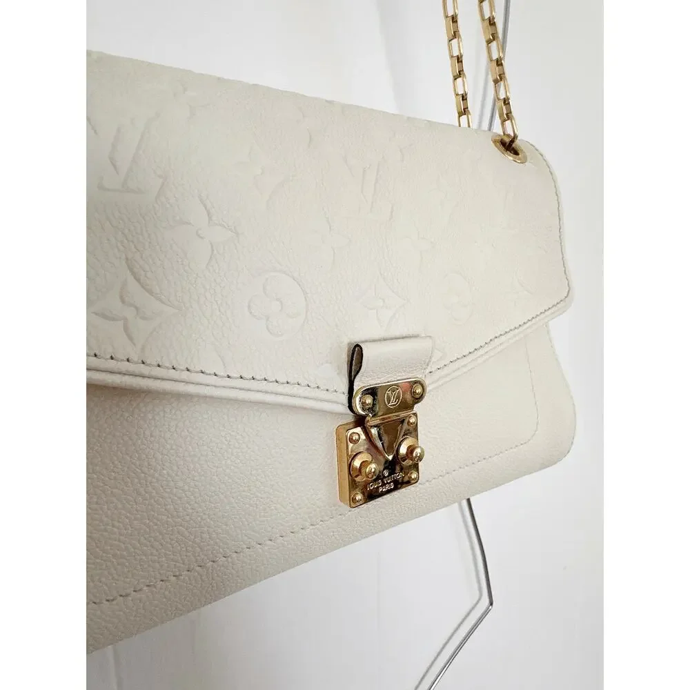 Louis Vuitton Monogram Empreinte Saint Germain PM Chain Flap Bag Dune Cream